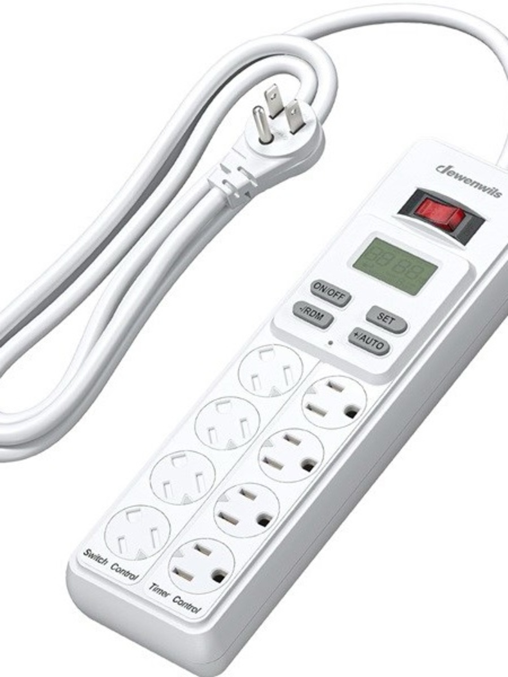 White Digital Power Strip with Timer and 6 Outlets
